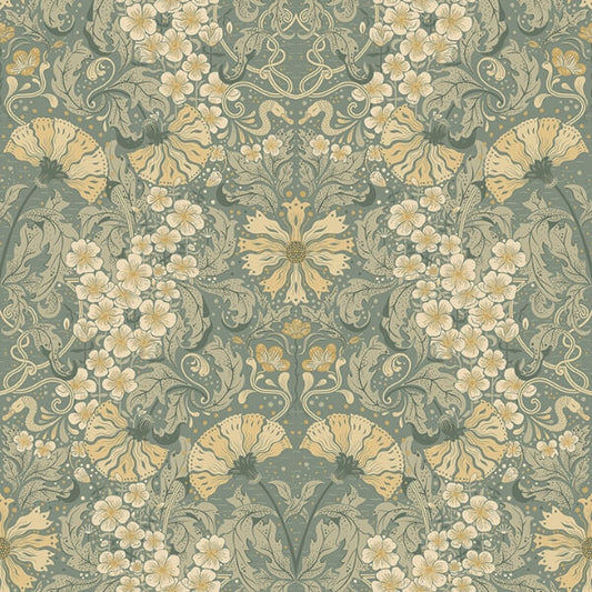 Ojvind Sea Green Floral Ogee Wallpaper