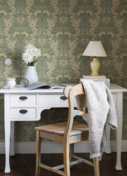 Ojvind Sea Green Floral Ogee Wallpaper