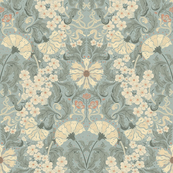 Ojvind Light Blue Floral Ogee Wallpaper