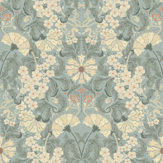 Ojvind Light Blue Floral Ogee Wallpaper