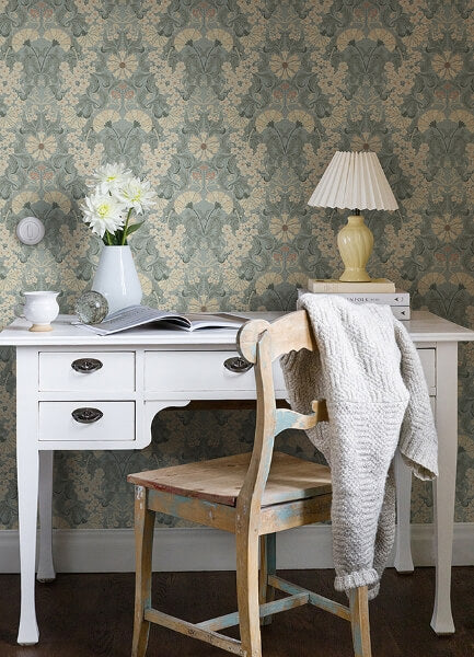 Ojvind Light Blue Floral Ogee Wallpaper