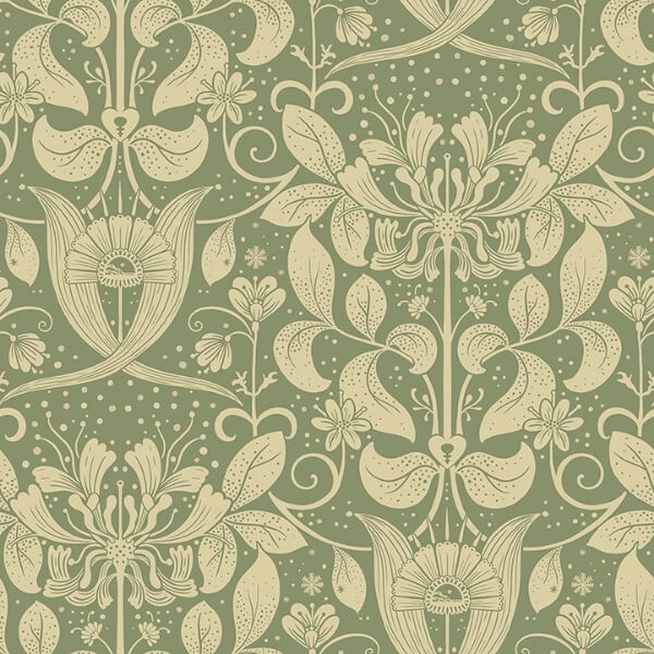 Berit Green Floral Crest Wallpaper