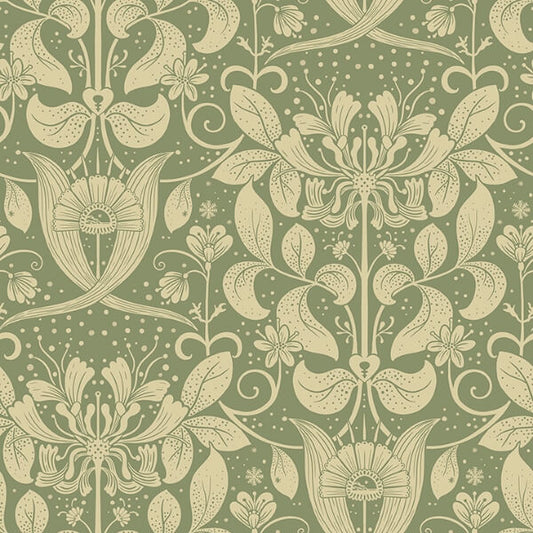Berit Green Floral Crest Wallpaper
