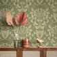 Berit Green Floral Crest Wallpaper