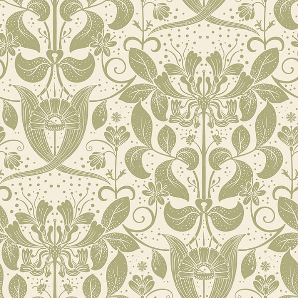 Berit Olive Floral Crest Wallpaper
