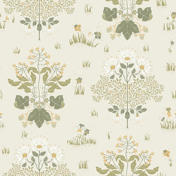 Elda Olive Delicate Daisies Wallpaper