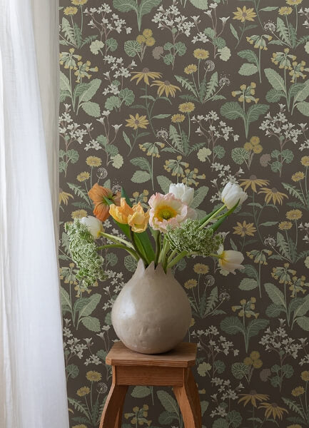 Magdalena Charcoal Dandelion Wallpaper