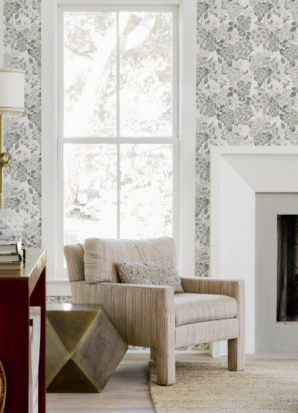 Irina Grey Floral Blooms Wallpaper