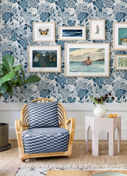 Irina Blue Floral Blooms Wallpaper