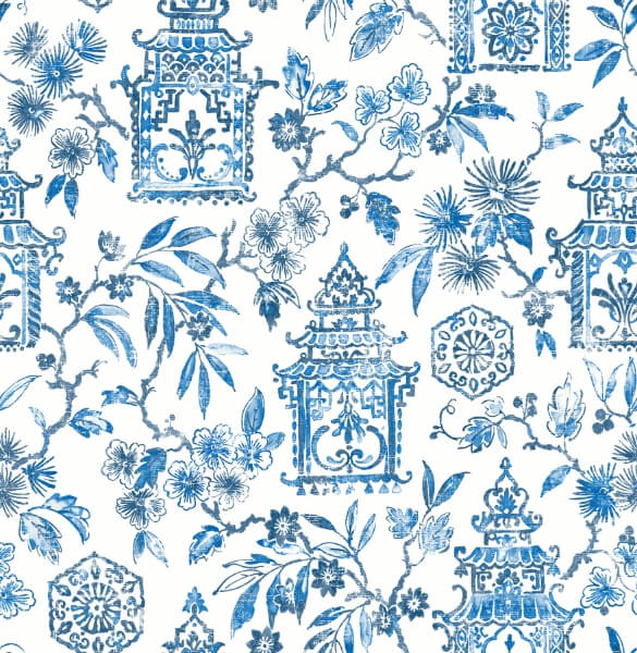 Helaine Blue Pagoda Wallpaper