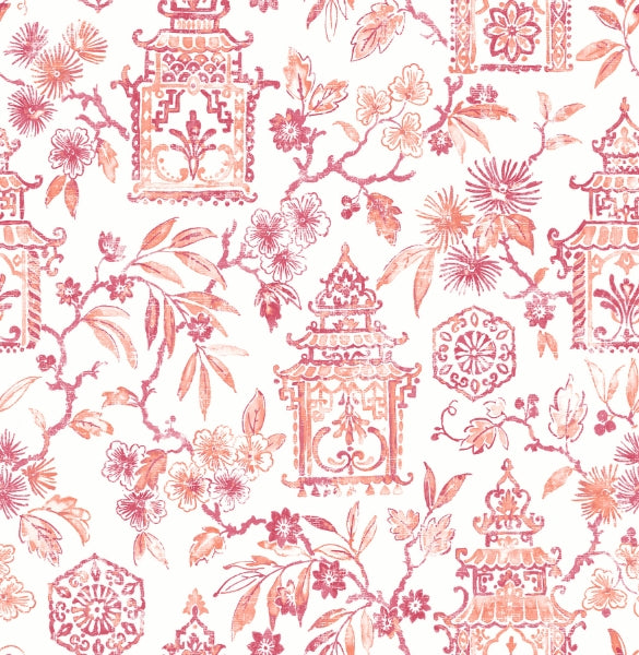 Helaine Coral Pagoda Wallpaper