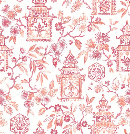 Helaine Coral Pagoda Wallpaper