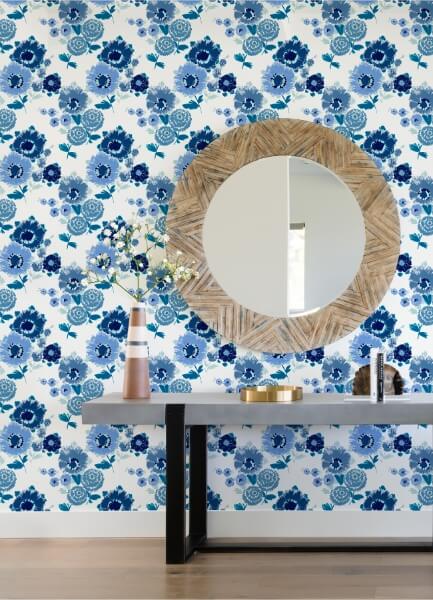 Essie Blue Painterly Floral Wallpaper