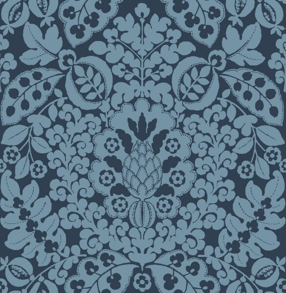 Marni Navy Fruit Damask Wallpaper