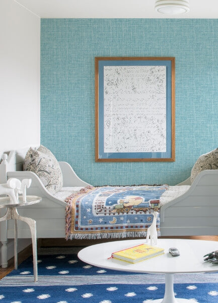 Emerson Light Blue Faux Linen Wallpaper