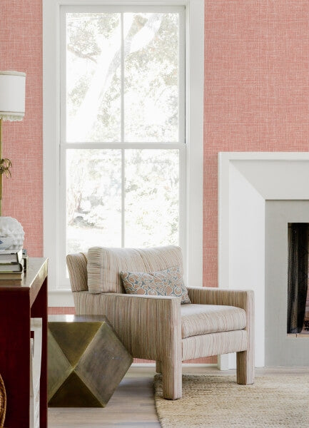 Emerson Coral Faux Linen Wallpaper