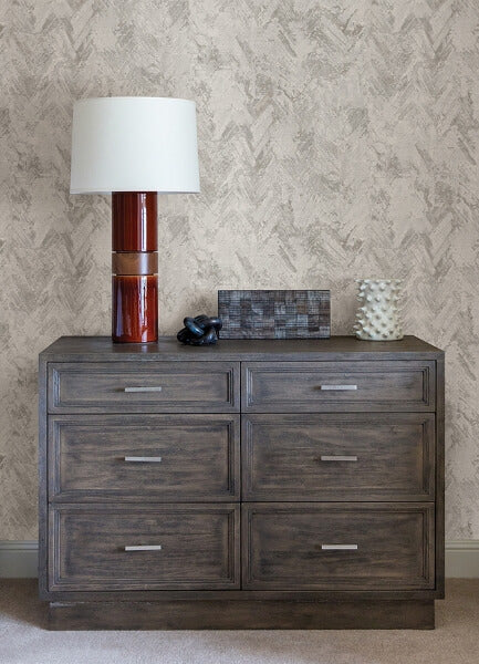 Amesemi Light Grey Distressed Herringbone Wallpaper