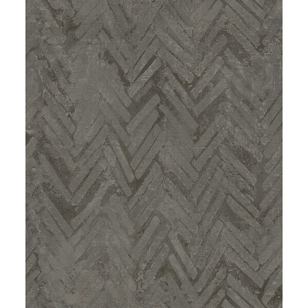 Amesemi Dark Grey Distressed Herringbone Wallpaper