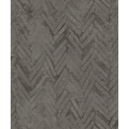 Amesemi Dark Grey Distressed Herringbone Wallpaper