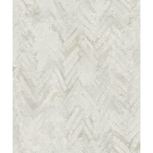 Amesemi Off White Distressed Herringbone Wallpaper