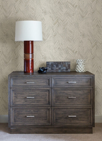 Amesemi Off White Distressed Herringbone Wallpaper