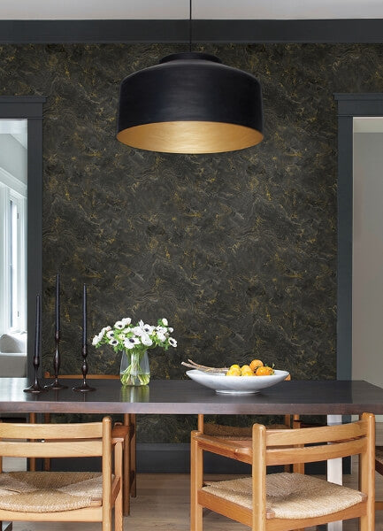 Meness Black Metallic Marbling Wallpaper