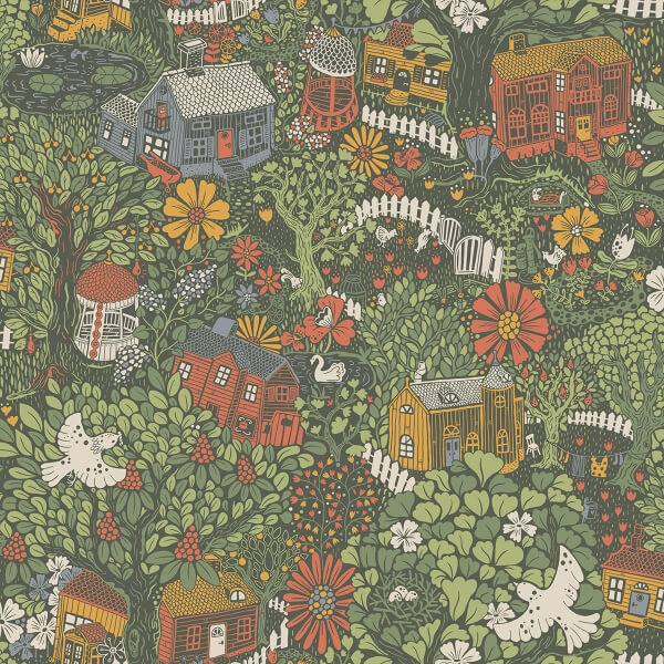 Bygga Bo Green Woodland Village Wallpaper