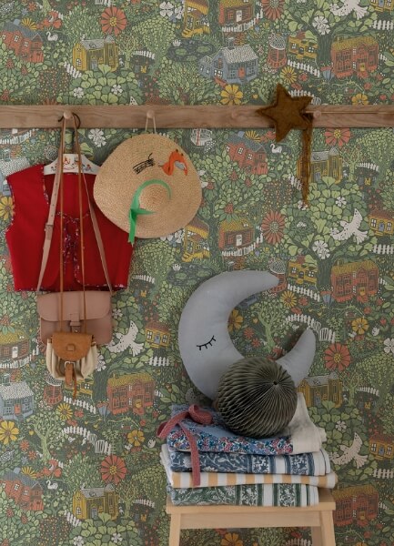 Bygga Bo Green Woodland Village Wallpaper