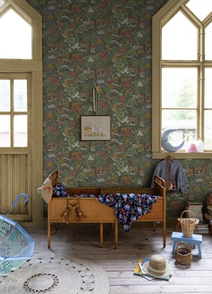 Bygga Bo Green Woodland Village Wallpaper