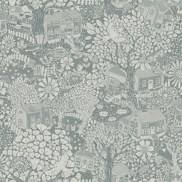 Bygga Bo Blue Woodland Village Wallpaper