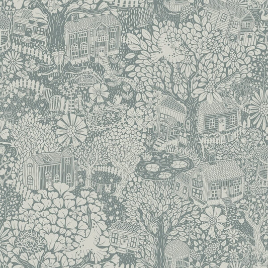 Bygga Bo Blue Woodland Village Wallpaper