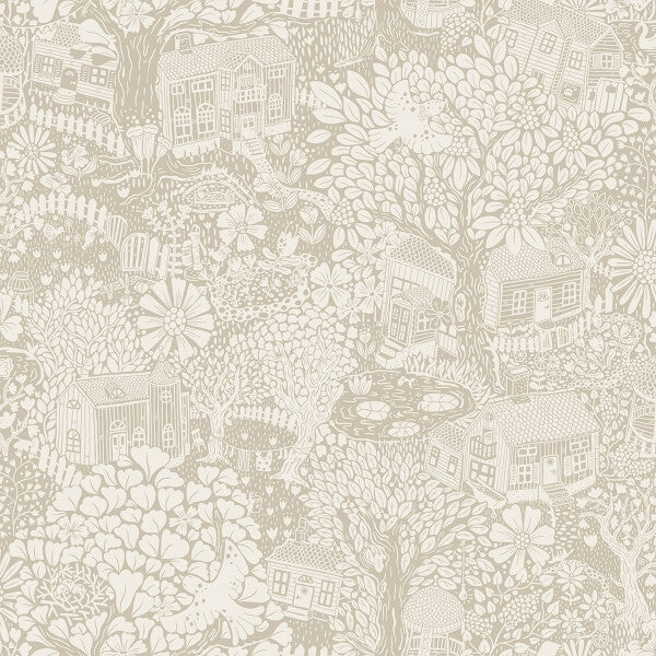 Bygga Bo Light Grey Woodland Village Wallpaper