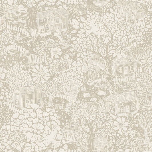 Bygga Bo Light Grey Woodland Village Wallpaper