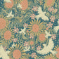 Drömma Teal Songbirds and Sunflowers Wallpaper