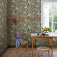 Drömma Teal Songbirds and Sunflowers Wallpaper