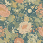 Växa Teal Rabbits & Rosehips Wallpaper