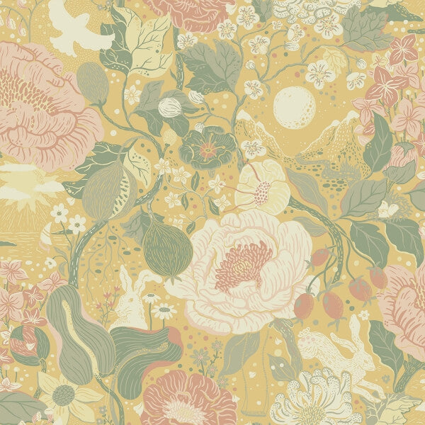 Växa Butter Rabbits & Rosehips Wallpaper