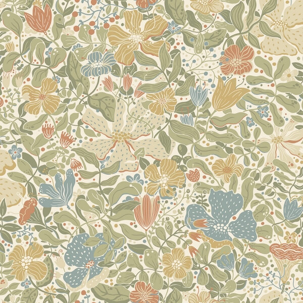 Midsommar Light Green Floral Medley Wallpaper