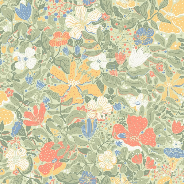 Midsommar Sage Floral Medley Wallpaper