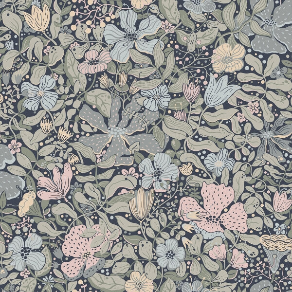 Midsommar Dark Blue Floral Medley Wallpaper