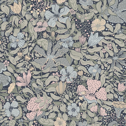 Midsommar Dark Blue Floral Medley Wallpaper