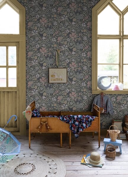 Midsommar Dark Blue Floral Medley Wallpaper