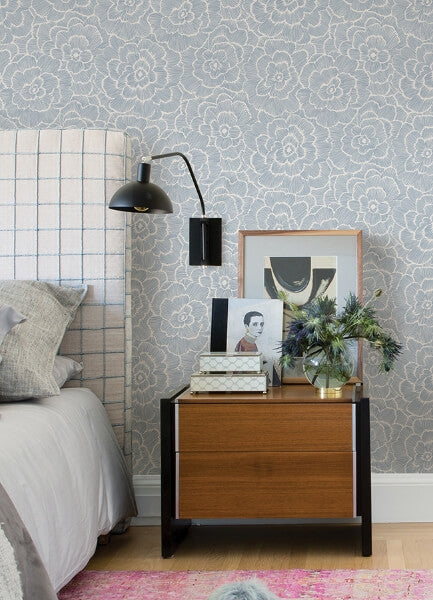 Periwinkle Blue Textured Floral Wallpaper