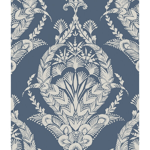 Arlie Indigo Botanical Damask Wallpaper