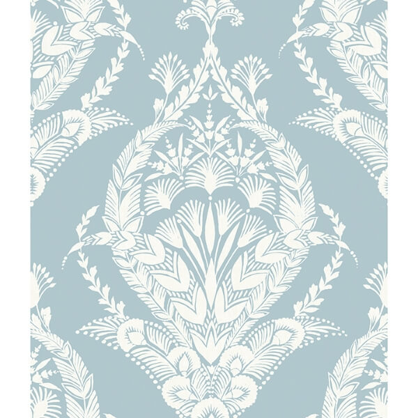 Arlie Light Blue Botanical Damask Wallpaper