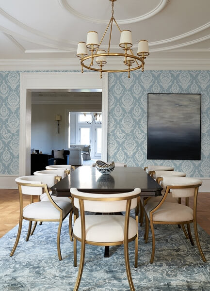 Arlie Light Blue Botanical Damask Wallpaper