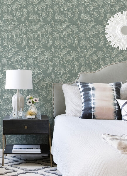 Maeve Sea Green Jacobean Trail Wallpaper