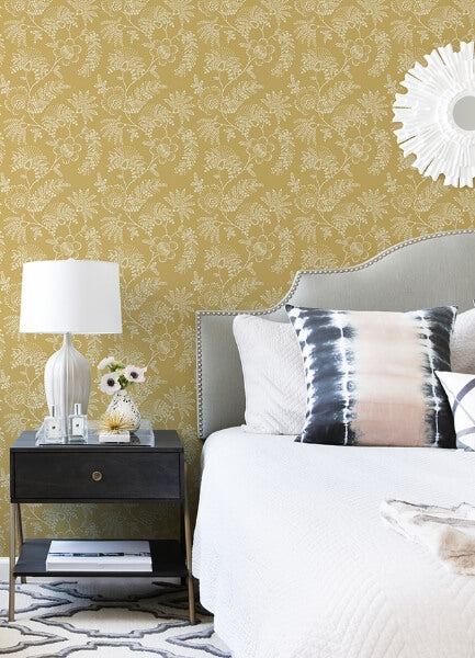 Maeve Mustard Jacobean Trail Wallpaper