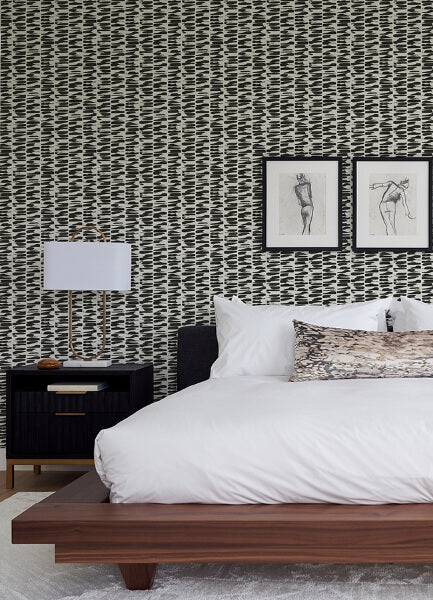 Myrtle Black Abstract Stripe Wallpaper
