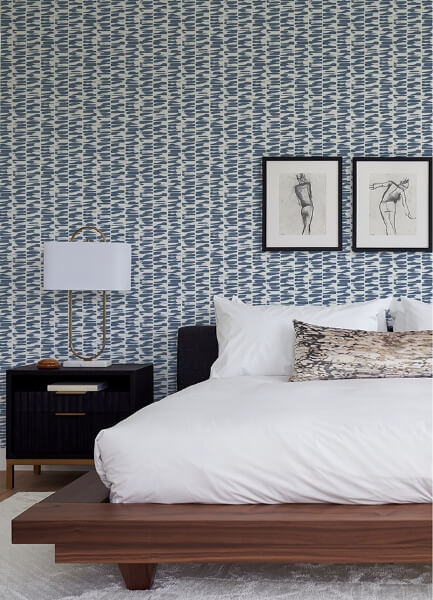 Myrtle Indigo Abstract Stripe Wallpaper